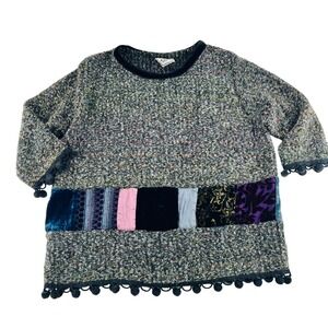 Jackie loves John Women's Sweater size Medium Patchwork Boho 3/4 Sleeves Pullove